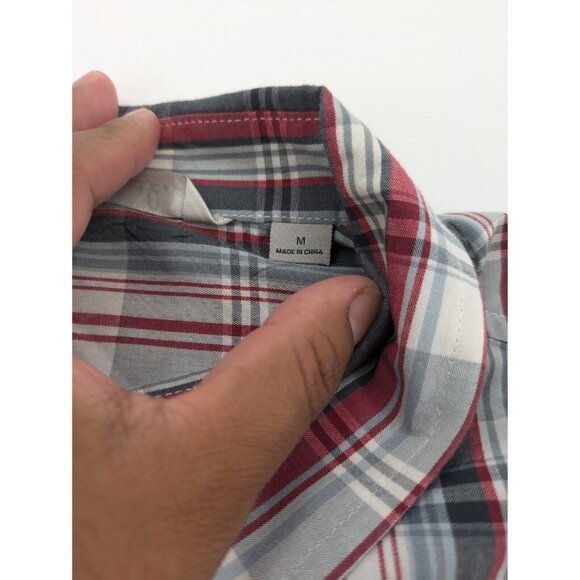 TRAVIS MATHEW Button-Up Men's Size Medium Red‎ Gray White Plaid LS Pocket Shirt - Picture 6 of 10